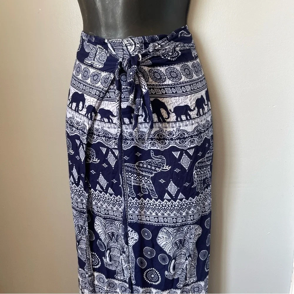 Navy and White elephant print Pencil wrap Maxi Skirt for Casual Wear - Picture 2 of 7